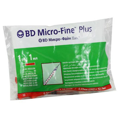Світлина Шприц ін’єкційний інсуліновий стерильний BD Micro-Fine Plus (БД Мікро-Файн Плюс ) 1 мл Інсулін U-40 (Ю-40) + голка 0.33 мм х 12.7 мм 10 штук